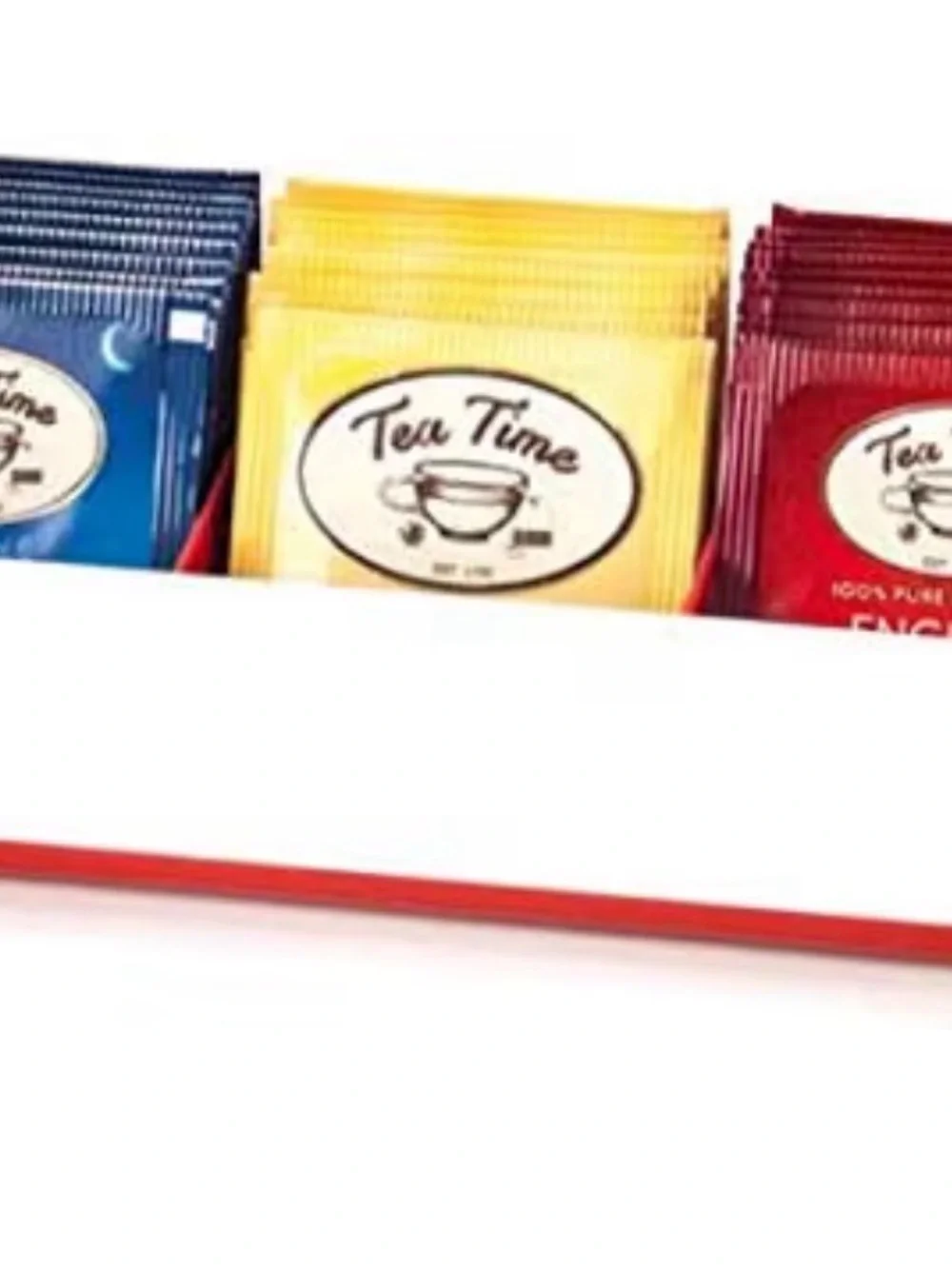 Joie Tea Box Organizer in White with Red Accents hold 36 tea bags
